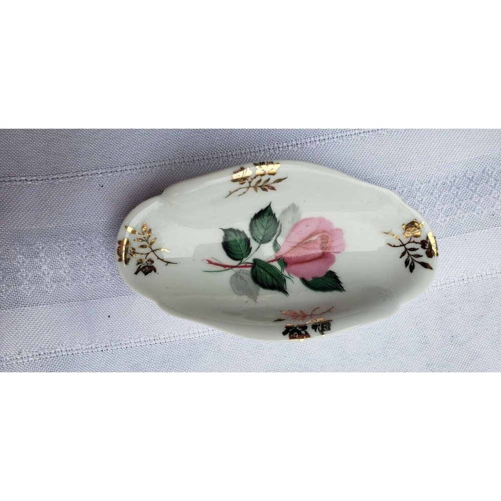 Vintage Miniature Limoges Small Gilded Plate Rose with Gold Accent